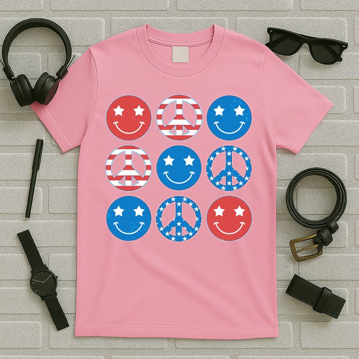 USA American Flag Peace Symbols Smiley Emoji T-Shirt