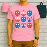 USA American Flag Peace Symbols Smiley Emoji T-Shirt
