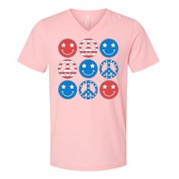 USA American Flag Peace Symbols Smiley Emoji V-Neck T-Shirt