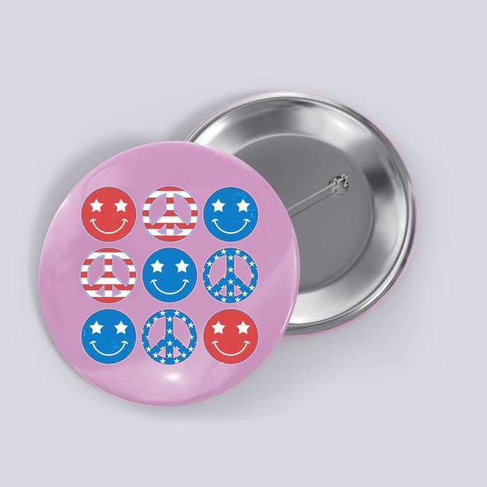 USA American Flag Peace Symbols Smiley Emoji Button