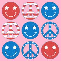 USA American Flag Peace Symbols Smiley Emoji Button