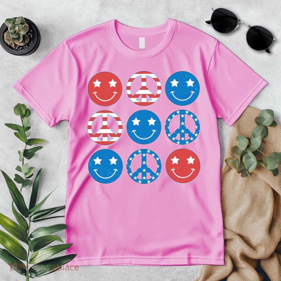USA American Flag Peace Symbols Smiley Emoji Premium T-Shirt