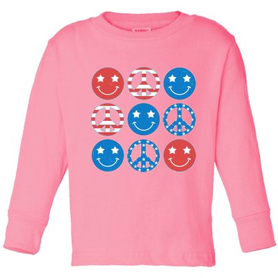 USA American Flag Peace Symbols Smiley Emoji Toddler Long Sleeve Shirt