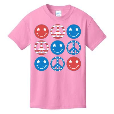 USA American Flag Peace Symbols Smiley Emoji Kids T-Shirt