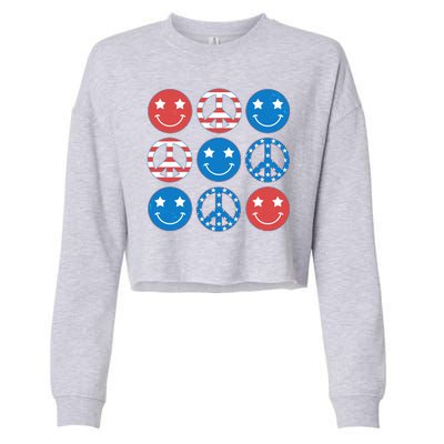 USA American Flag Peace Symbols Smiley Emoji Cropped Pullover Crew