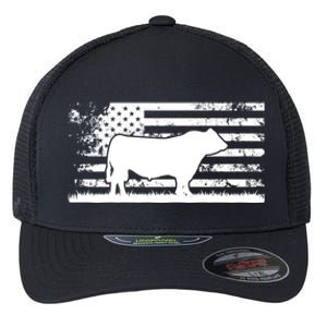 Usa American Flag Meaningful Gift America Cow Black Angus Rancher Meaningful Gif Flexfit Unipanel Trucker Cap