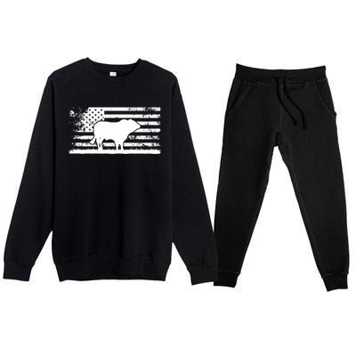 Usa American Flag Gift America Cow Gelbvieh Rancher Gift Premium Crewneck Sweatsuit Set