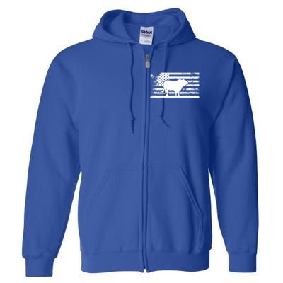 Usa American Flag Gift America Cow Gelbvieh Rancher Gift Full Zip Hoodie