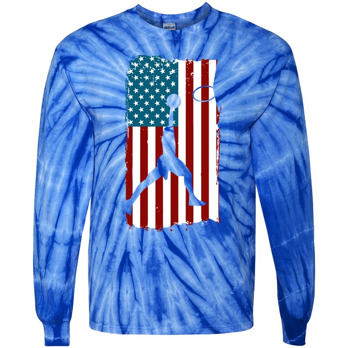 Us American Flag Basketball Patriotic Athlete Print Gift Tie-Dye Long Sleeve Shirt