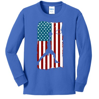 Us American Flag Basketball Patriotic Athlete Print Gift Kids Long Sleeve Shirt