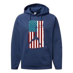 Us American Flag Basketball Patriotic Athlete Print Gift Performance Fleece Hoodie