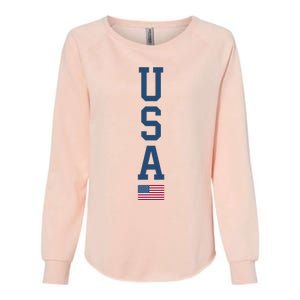 USA American Flag Vertical Text Patriotic 4th Of July Womens California Wash Sweatshirt