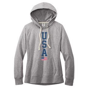 USA American Flag Vertical Text Patriotic 4th Of July Women's Fleece Hoodie