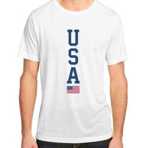 USA American Flag Vertical Text Patriotic 4th Of July Adult ChromaSoft Performance T-Shirt