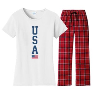 USA American Flag Vertical Text Patriotic 4th Of July Women's Flannel Pajama Set