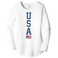 USA American Flag Vertical Text Patriotic 4th Of July Women's Perfect Tri Tunic Long Sleeve Shirt