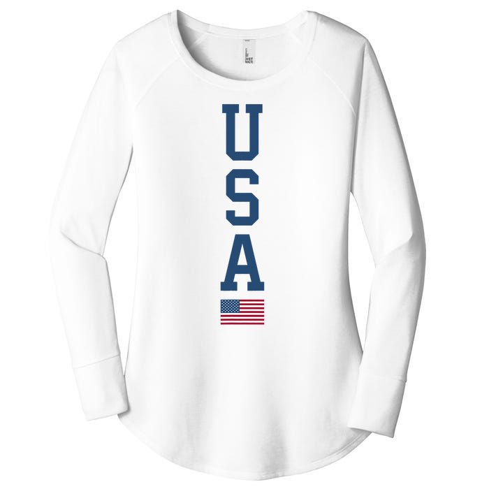 USA American Flag Vertical Text Patriotic 4th Of July Women's Perfect Tri Tunic Long Sleeve Shirt