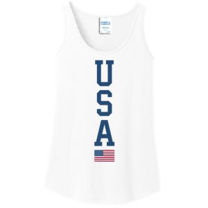 USA American Flag Vertical Text Patriotic 4th Of July Ladies Essential Tank