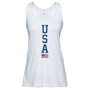 USA American Flag Vertical Text Patriotic 4th Of July Ladies Essential Flowy Tank