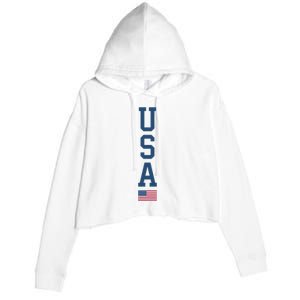 USA American Flag Vertical Text Patriotic 4th Of July Crop Fleece Hoodie