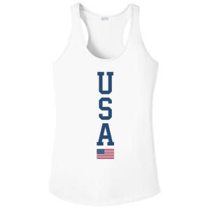 USA American Flag Vertical Text Patriotic 4th Of July Ladies PosiCharge Competitor Racerback Tank