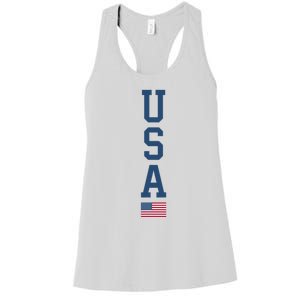 USA American Flag Vertical Text Patriotic 4th Of July Women's Racerback Tank