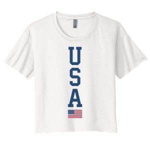 USA American Flag Vertical Text Patriotic 4th Of July Women's Crop Top Tee