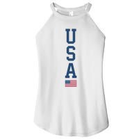 USA American Flag Vertical Text Patriotic 4th Of July Women's Perfect Tri Rocker Tank