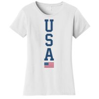 USA American Flag Vertical Text Patriotic 4th Of July Women's T-Shirt