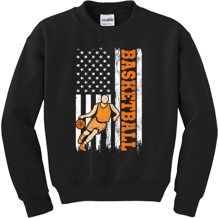 USA American Flag Basketball Gift For Sports Fan Kids Sweatshirt