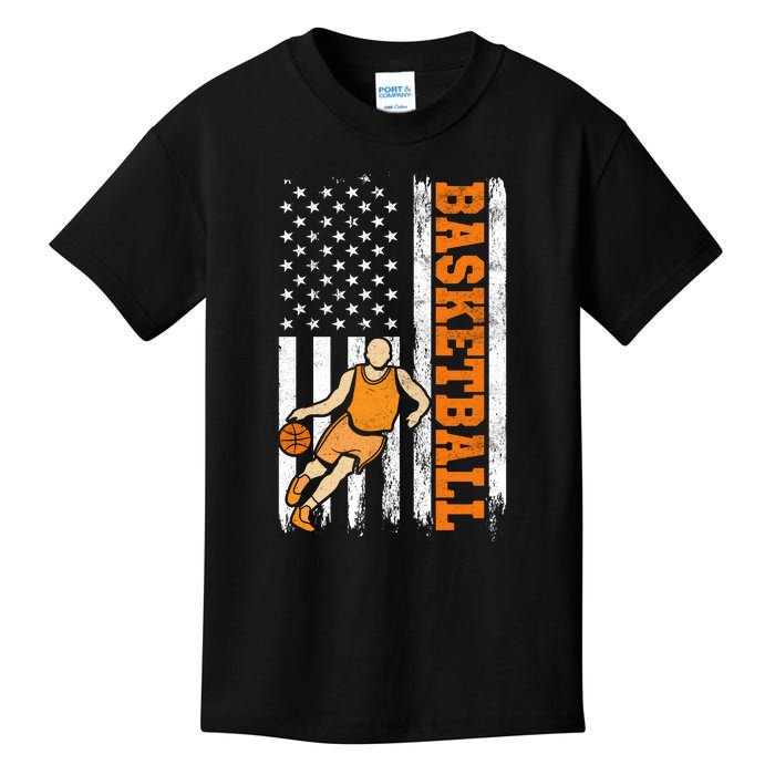 USA American Flag Basketball Gift For Sports Fan Kids T-Shirt