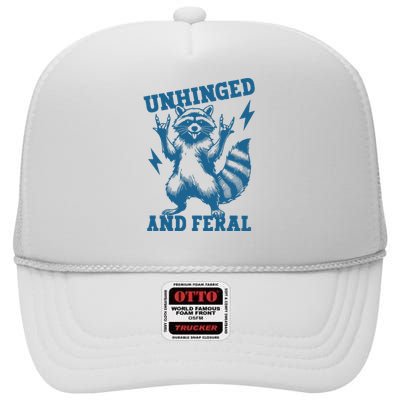 Unhinged And Feral Raccoon Cute Feral Girl Racoon Lover High Crown Mesh Back Trucker Hat