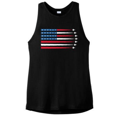 Usa American Flag Fighter Jets Patriotic Ladies PosiCharge Tri-Blend Wicking Tank