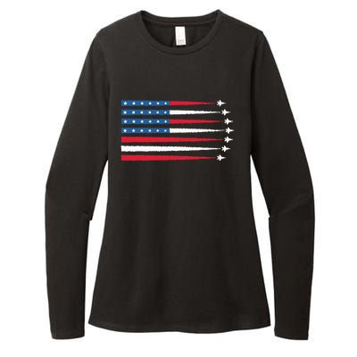 Usa American Flag Fighter Jets Patriotic Womens CVC Long Sleeve Shirt