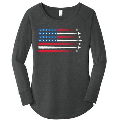 Usa American Flag Fighter Jets Patriotic Women's Perfect Tri Tunic Long Sleeve Shirt