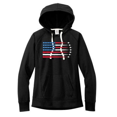 Usa American Flag Fighter Jets Patriotic Women's Fleece Hoodie