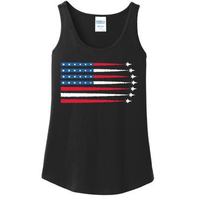 Usa American Flag Fighter Jets Patriotic Ladies Essential Tank