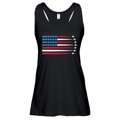 Usa American Flag Fighter Jets Patriotic Ladies Essential Flowy Tank