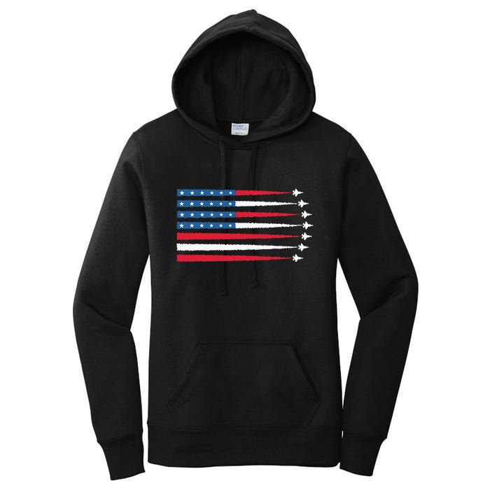 Usa American Flag Fighter Jets Patriotic Women's Pullover Hoodie