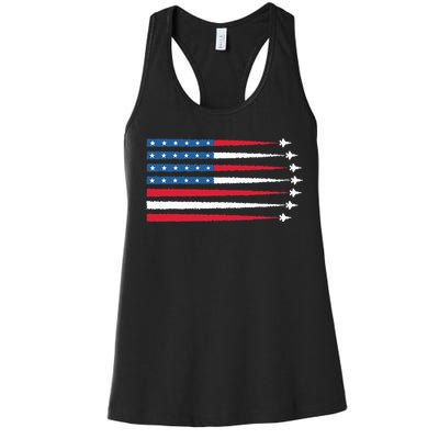 Usa American Flag Fighter Jets Patriotic Women's Racerback Tank