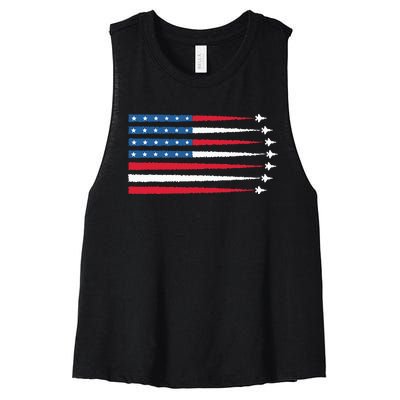 Usa American Flag Fighter Jets Patriotic Women's Racerback Cropped Tank