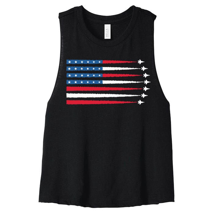 Usa American Flag Fighter Jets Patriotic Women's Racerback Cropped Tank