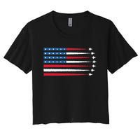 Usa American Flag Fighter Jets Patriotic Women's Crop Top Tee