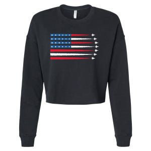 Usa American Flag Fighter Jets Patriotic Cropped Pullover Crew