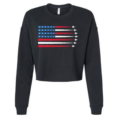 Usa American Flag Fighter Jets Patriotic Cropped Pullover Crew