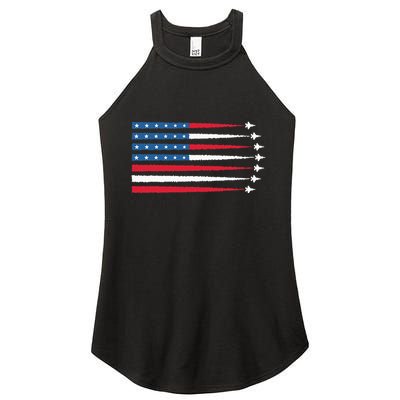 Usa American Flag Fighter Jets Patriotic Women's Perfect Tri Rocker Tank