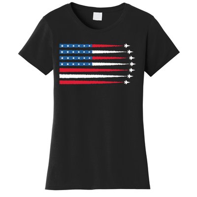 Usa American Flag Fighter Jets Patriotic Women's T-Shirt