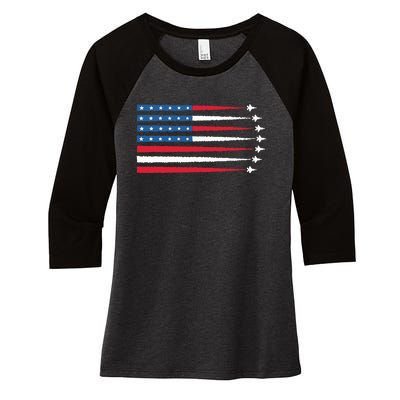 Usa American Flag Fighter Jets Patriotic Women's Tri-Blend 3/4-Sleeve Raglan Shirt