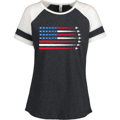 Usa American Flag Fighter Jets Patriotic Enza Ladies Jersey Colorblock Tee