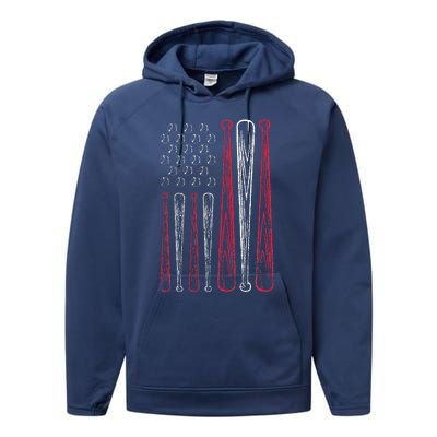 Usa American Flag Baseball Red White Blue Performance Fleece Hoodie